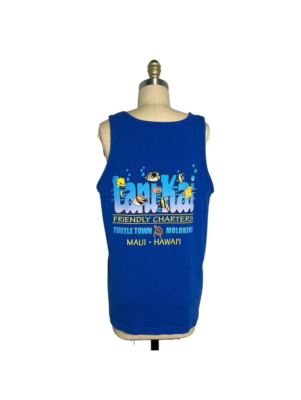 Vintage 90s Maui Hawaii Tank Top Lani Kai Friendly Charters Fish Graphic Medium
